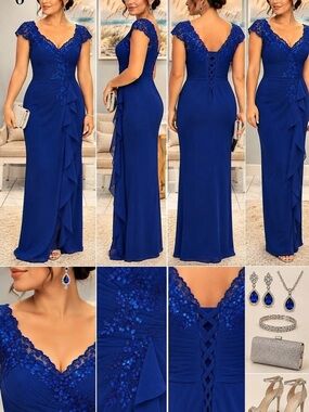 Blue Lace Maxi Dress Size 6 Like New